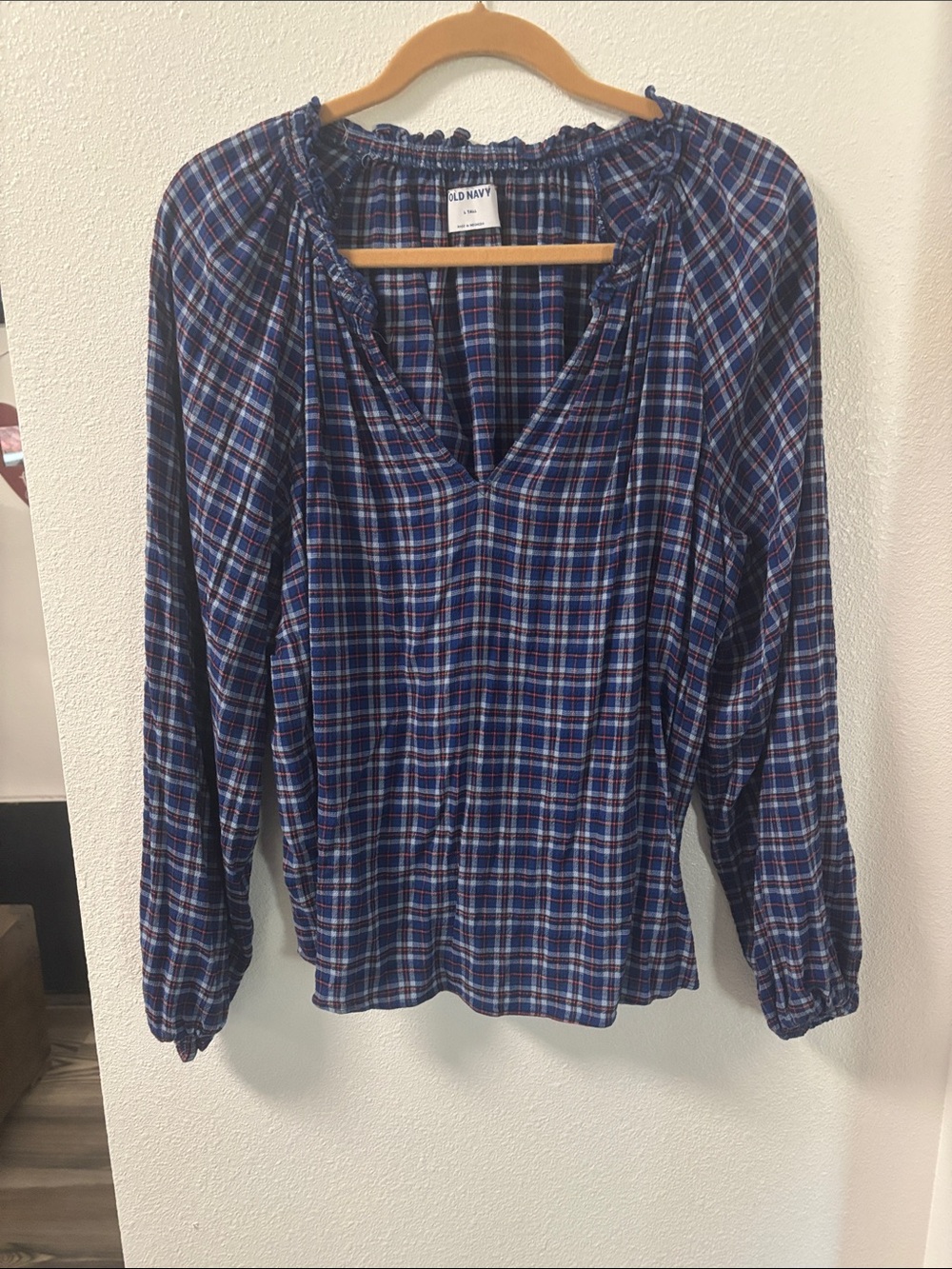 Old Navy Blue & Light Blue Plaid Peasant Tunic